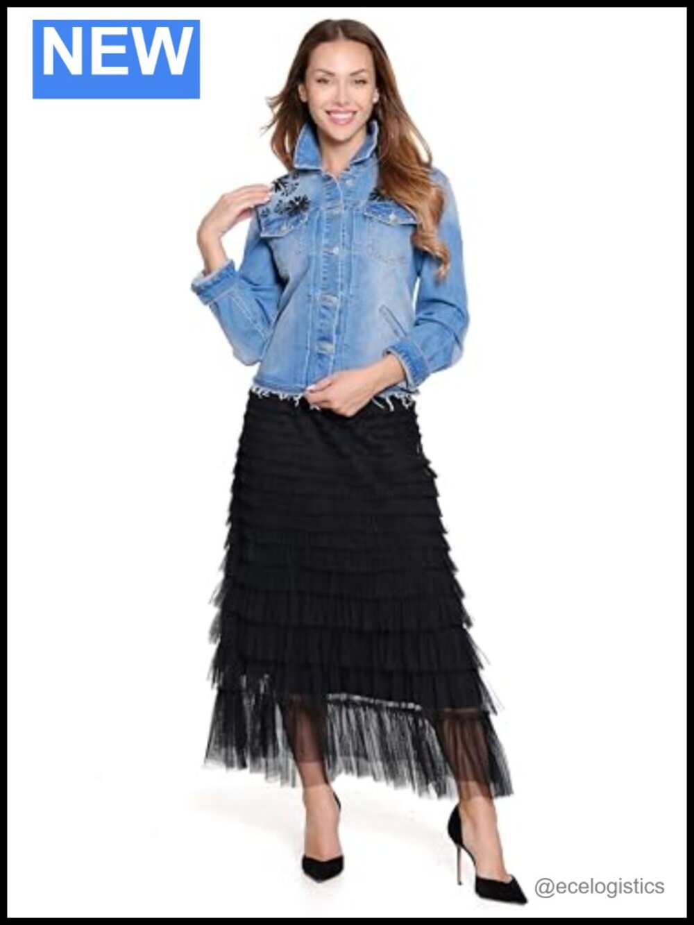 Women's Tiered Tulle Lined Pull On Skirt for Work